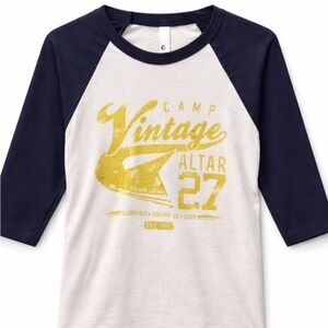 American Apparel womens Raglan Tee - Navy and White with Gold Print
